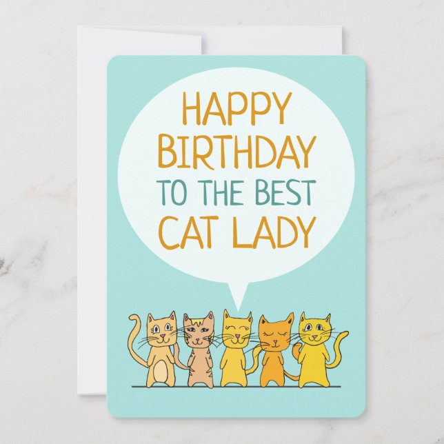Tarjeta plana de la dama del gato feliz cumpleaños (Anverso)