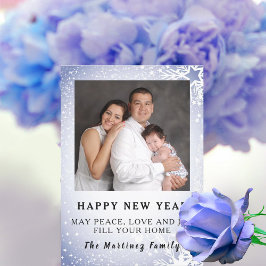 Tarjeta plana de la familia Happy New Year Blue Sn