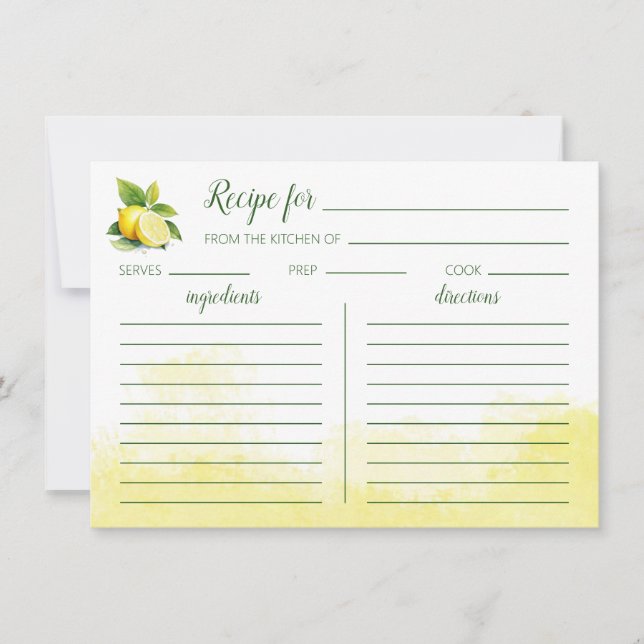 Tarjeta plana de la receta de agua limón (Anverso)