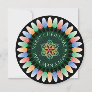 Tarjeta plana de las luces navideñas de Feliz