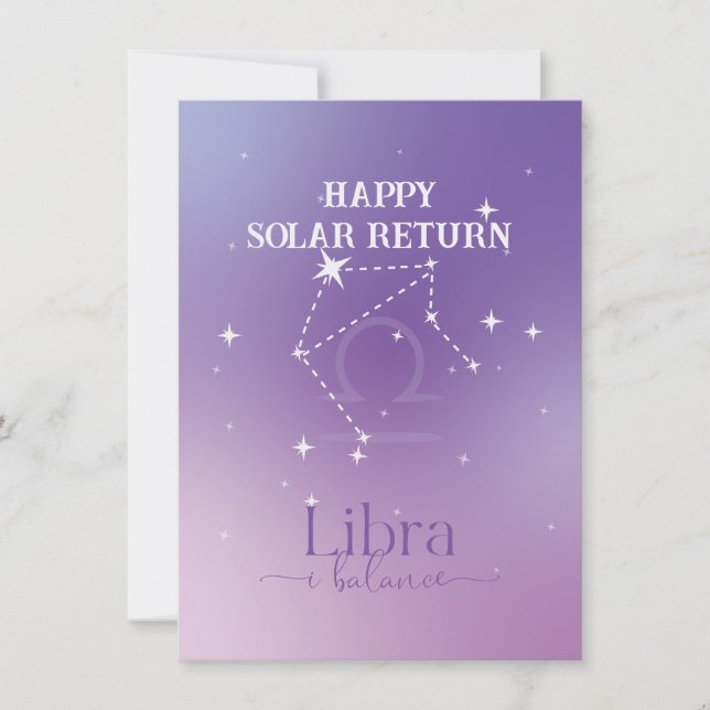 Tarjeta plana de lavanda de Rótulo de Zodiac Libra (Anverso)