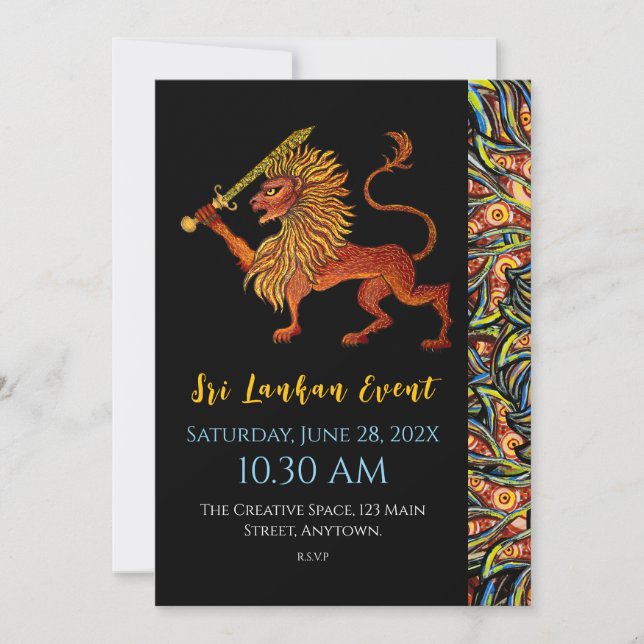 Tarjeta plana de león con bandera de Sri Lanka (Anverso)