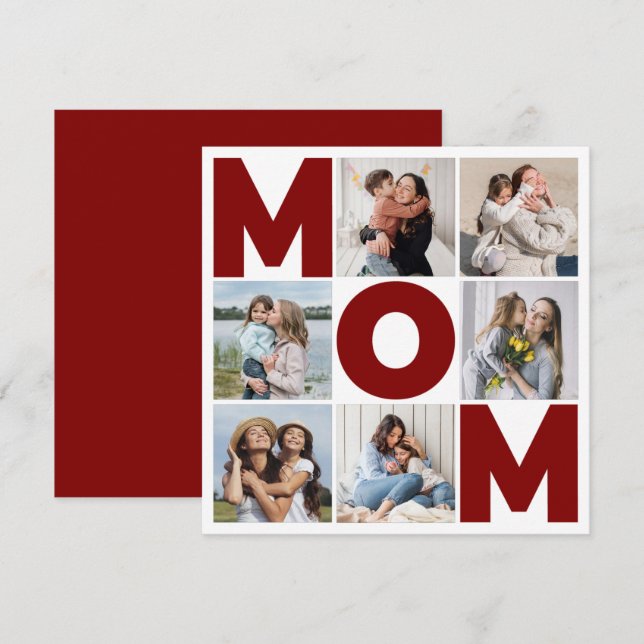 Tarjeta plana de mamá de Collage de fotos rojo y b (Anverso / Reverso)