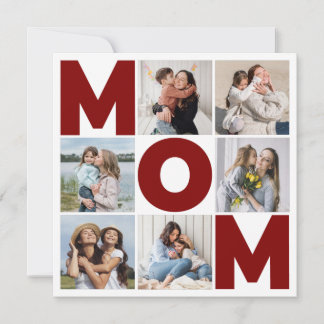 Tarjeta plana de mamá de Collage de fotos rojo y b