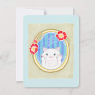 Tarjeta plana de maquillaje de gatito blanco lindo