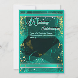 Tarjeta plana de mármol verde y dorado