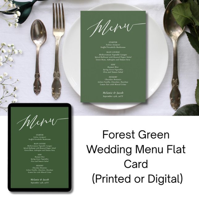 Tarjeta plana de menú de boda verde bosque (Subido por el creador)