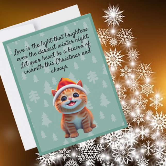 Tarjeta plana de naranja Gatito en Santa Hat Navid (Subido por el creador)