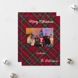Tarjeta plana de Navidad a cuadros con foto famili