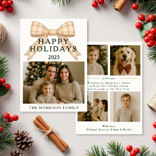 Tarjeta plana de Navidad a cuadros foto navideña a