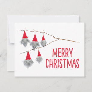 Tarjeta plana de Navidad alegre gnomo sombrero roj