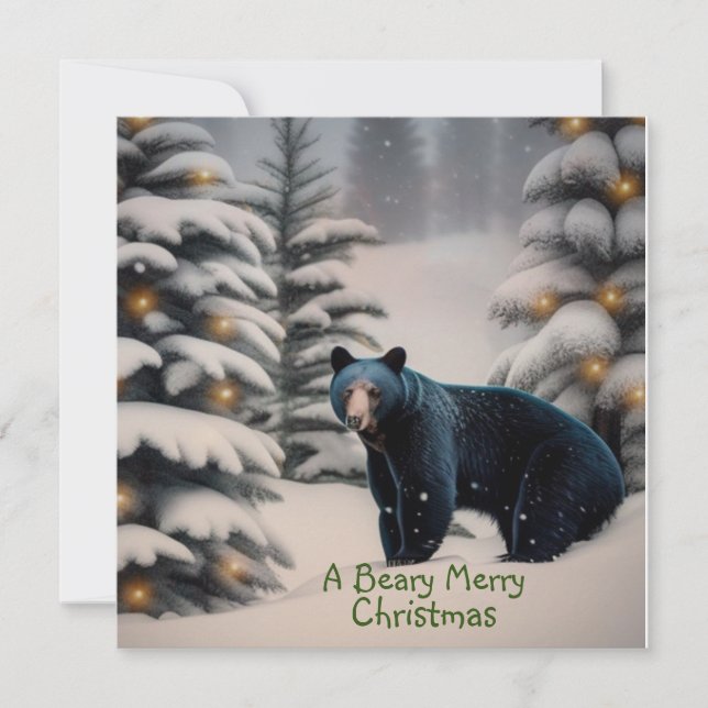 Tarjeta plana de navidad Beary Merry (Anverso)