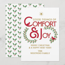 Tarjeta plana de Navidad Comfort and Joy Merry Chr