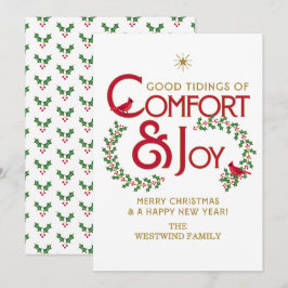 Tarjeta plana de Navidad Comfort and Joy Merry Chr
