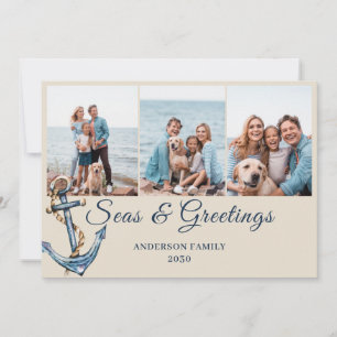 Tarjeta plana de Navidad con 3 fotos costeras