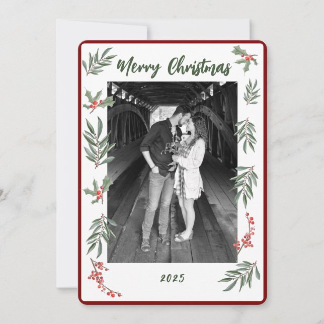 Tarjeta plana de Navidad con acuarela de tema fest (Anverso)