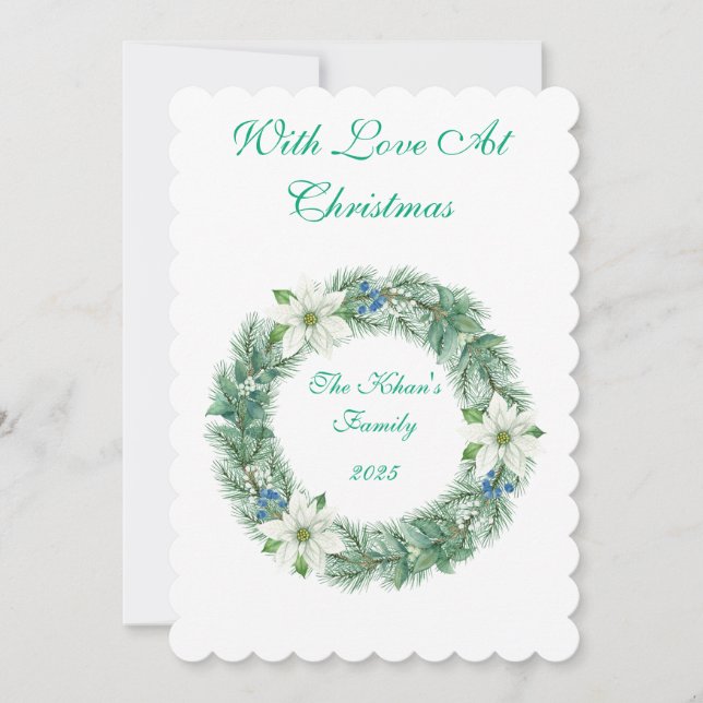 Tarjeta plana de Navidad con apellido de familia p (Anverso)