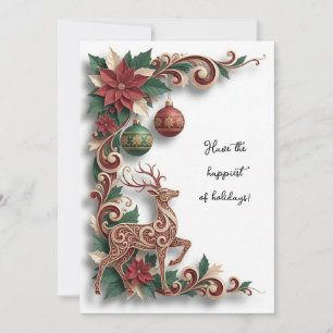 Tarjeta plana de Navidad con ciervo elegante en fi