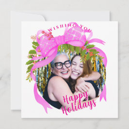 Tarjeta plana de Navidad con cinta rosa brillante