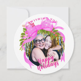Tarjeta plana de Navidad con cinta rosa brillante