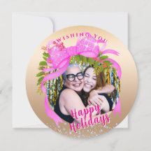 Tarjeta plana de Navidad con cinta rosa brillante