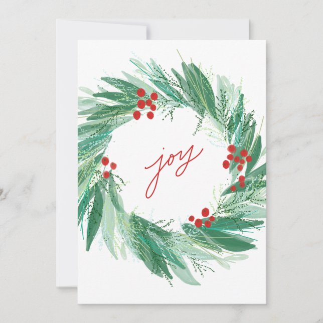 Tarjeta plana de Navidad con corona botánica chic  (Anverso)