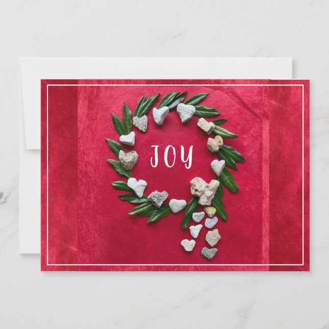 Tarjeta plana de Navidad con corona de alegría roj (Anverso)