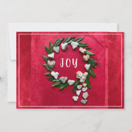 Tarjeta plana de Navidad con corona de alegría roj