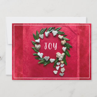 Tarjeta plana de Navidad con corona de alegría roj