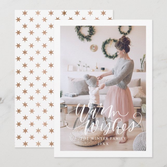 Tarjeta plana de Navidad con deseos cálidos (Anverso / Reverso)