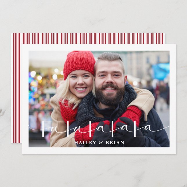 Tarjeta plana de Navidad con dulces Fa La La La (Anverso / Reverso)