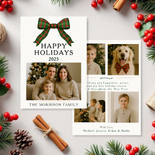 Tarjeta plana de Navidad con foto a cuadros escoce
