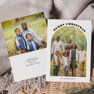 Tarjeta plana de Navidad con foto de arco para fie
