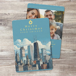 Tarjeta plana de Navidad con foto de Chicago