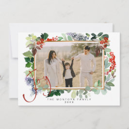 Tarjeta plana de Navidad con foto de familia y gui