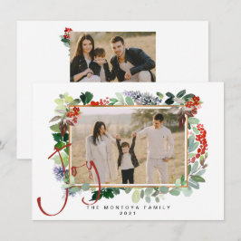 Tarjeta plana de Navidad con foto de familia y gui