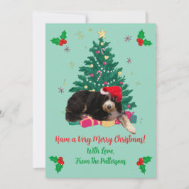 Tarjeta plana de Navidad con foto de perro con som