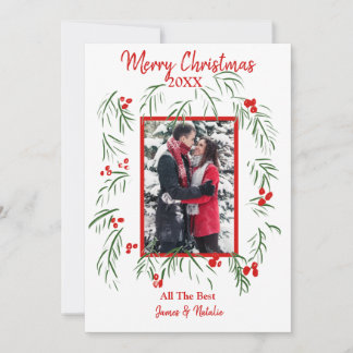 Tarjeta plana de Navidad con foto personalizada y