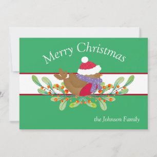 Tarjeta plana de Navidad con pájaro en una rama