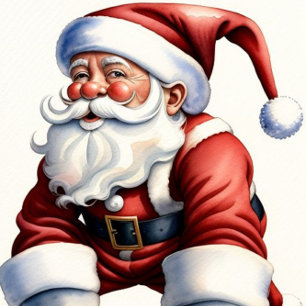 Tarjeta plana de Navidad con Papá Noel en patines 