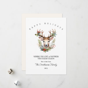 Tarjeta plana de Navidad con Reno de Acuarela