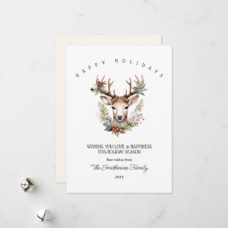 Tarjeta plana de Navidad con Reno de Acuarela