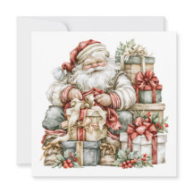 Tarjeta plana de Navidad con Santa Claus nostálgic