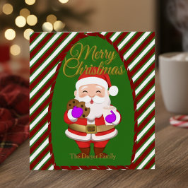 Tarjeta plana de Navidad con Santa y galletas