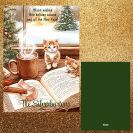 Tarjeta plana de Navidad de acuarela de gatito cál