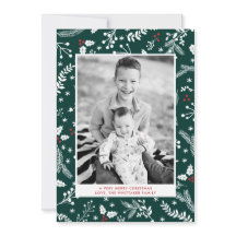 Tarjeta plana de Navidad de bayas verdes de invier