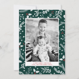 Tarjeta plana de Navidad de bayas verdes de invier