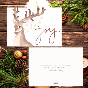 Tarjeta plana de Navidad de ciervo lindo con acuar