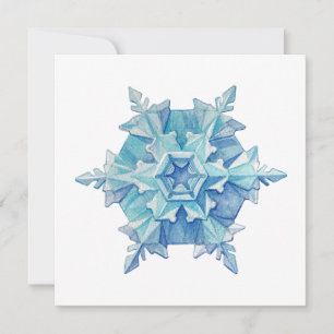 Tarjeta plana de Navidad de copo de nieve en acuar