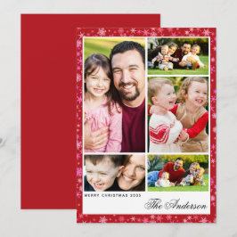 Tarjeta plana de Navidad de copo de nieve rojo con